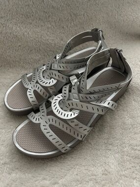 BareTraps Silver Laser-Cut Strappy Sandals